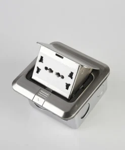 Bộ ổ cắm âm sàn INOX mở mềm 3 chấu